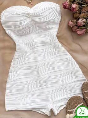 Strapless White Textured Bodycon Mini Length Romper